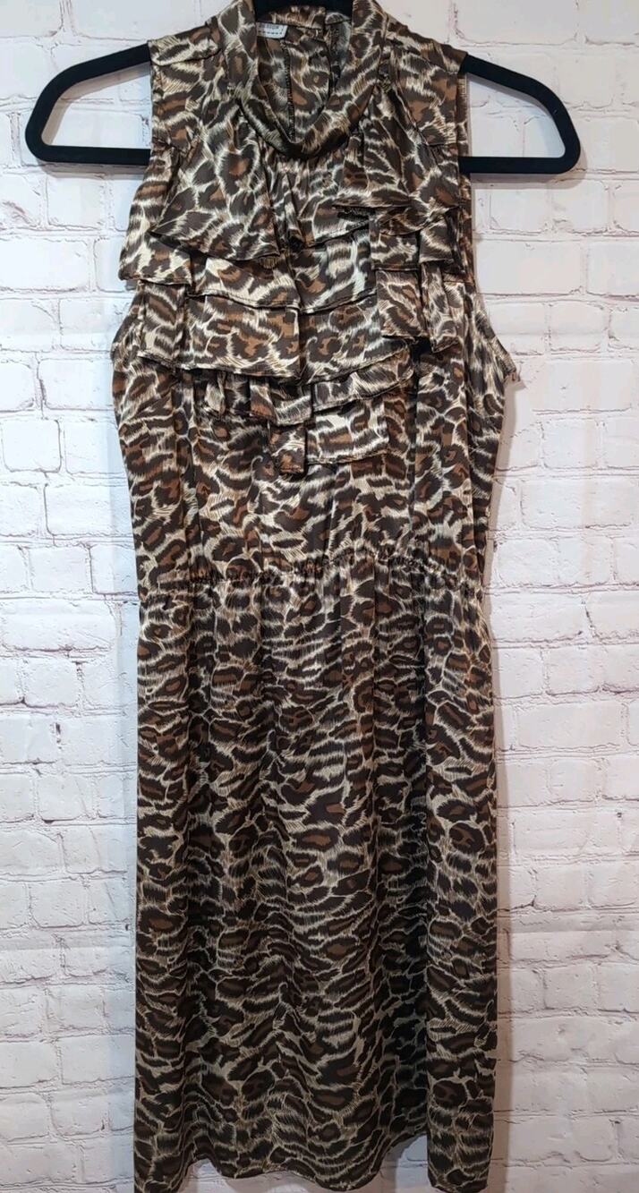 Jennifer Reale Design Silk Leopard Print Tiered Ruffle Bodice Dress Sz 8 USA
